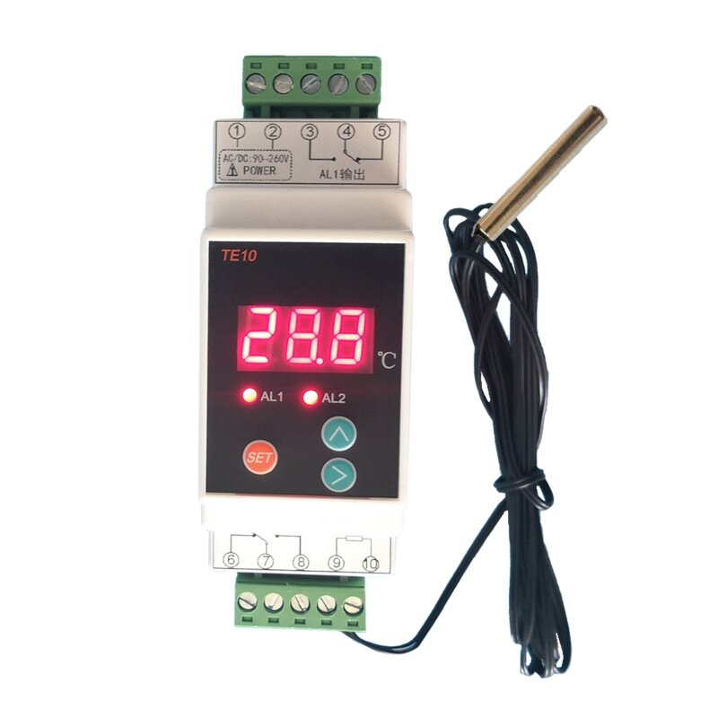 Термостат на DIN-рейку с датчиком -40 ~ 110 ℃, удобное двухстороннее реле, выход контроллера сигнализации температуры, выход В