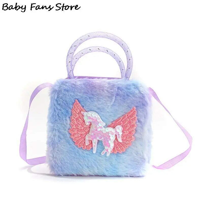 Meninas Furry Fur Handbags Princesa Shoulder Purse Unicorn Crossbody Bags Inverno Plush Phone Bag Crianças Crianças Mini Pouch Cluthes