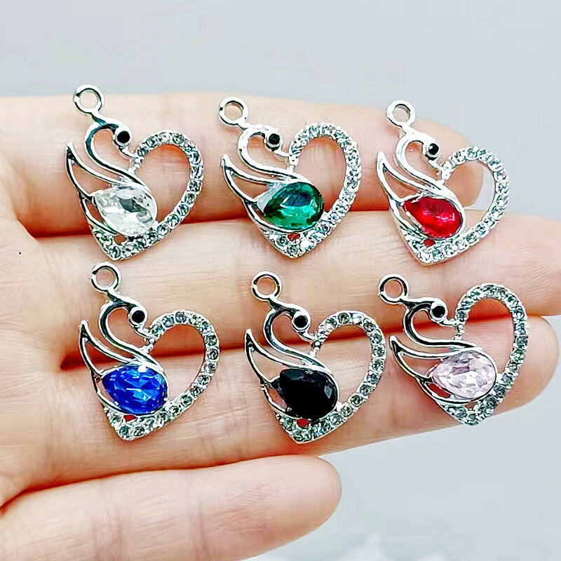 10pcs Delicate Crystal Rhinestones Decor Elegant Swan Charms for Shiny Wedding Jewelry Making DIY Necklace Earrings Pendants