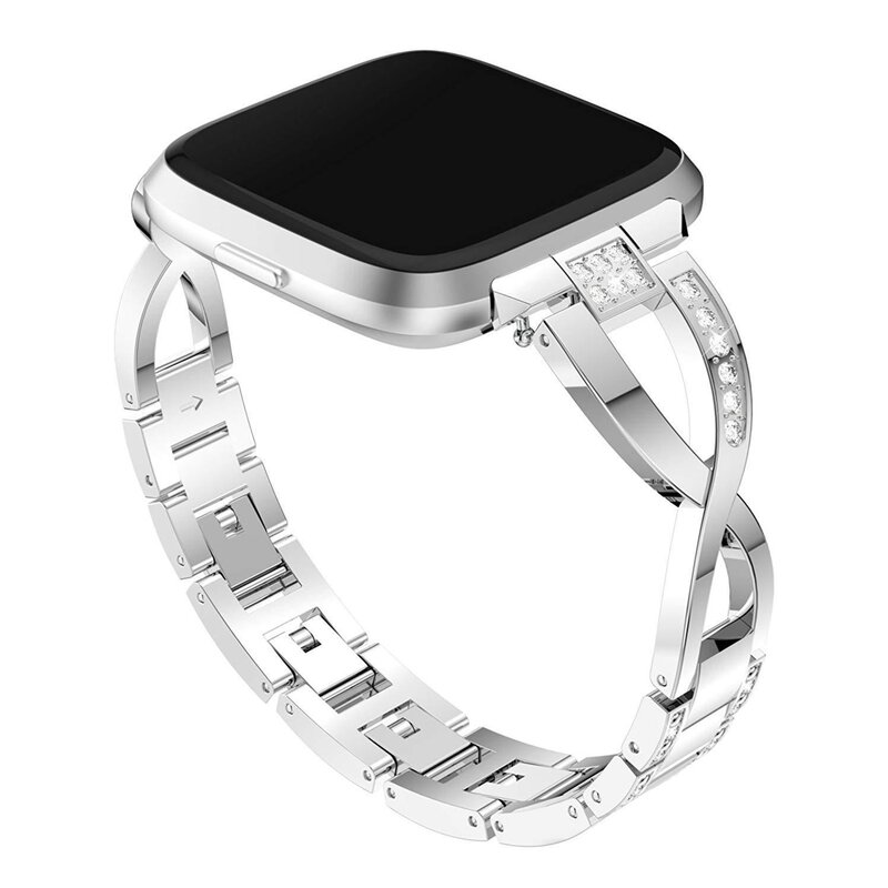 Pulseira de relógio de diamante para mulheres, pulseira de aço inoxidável, Lady Bling Band, Fitbit Versa 2 Lite