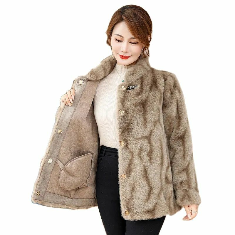 Осенне-зимнее меховое пальто для матери среднего возраста, короткое пальто в западном стиле, модное зимнее меховое пальто для женщин среднего возраста 5XL