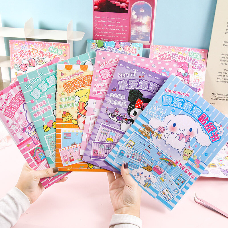 Nowa kreatywna Sanrio Kuromi moja melodia książka Bubble naklejka Kawaii cicha książka 3D Bubble Scene naklejka książka dziewczyny ręcznie zabawki prezentowe