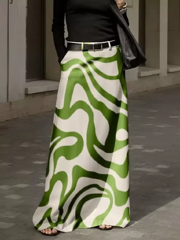 Rok panjang elegan 2024 mode wanita rok Maxi warna Solid berlipat kasual longgar saku pinggang tinggi antik bawah Femme OFE18