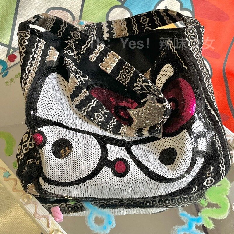 MBTI Hello Kitty Womens Shoulder Bag Y2k Vintage Canvas Large Capacity Casual Fashion Messenger Bag Cartoon New Female Handbag