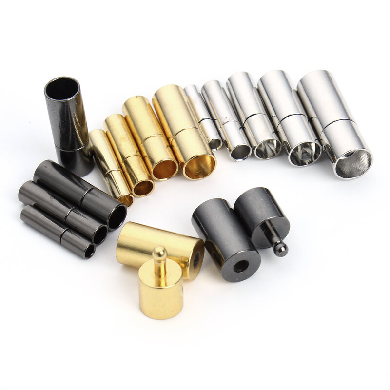 10 buah/lot Gunmetal/emas/Rhodium tutup logam warna gesper ujung Fit 2.5/2/3/4/5/6mm kabel kulit bulat untuk DIY temuan perhiasan F802