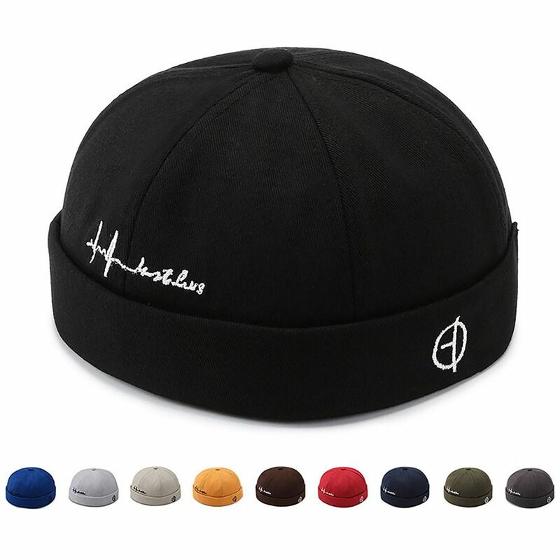 Topi Docker katun cetak huruf uniseks, topi Beanie warna polos trendi gaya jalanan tanpa tepi Hip Hop