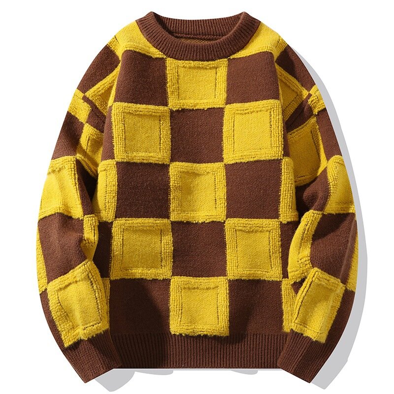 Мужской кашемировый свитер, теплый толстый пуловер в клетку, в Корейском стиле, для осени и зимы