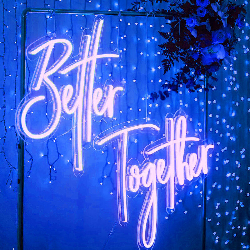Sinal de néon grande para parede, luz LED, melhor juntos, casamento, arte