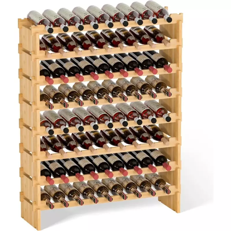 رف نبيذ أرضي قائم بذاته ، أرفف تخزين قابلة للتكديس ، جوز ، 72 حامل زجاجات ، 8 طبقات