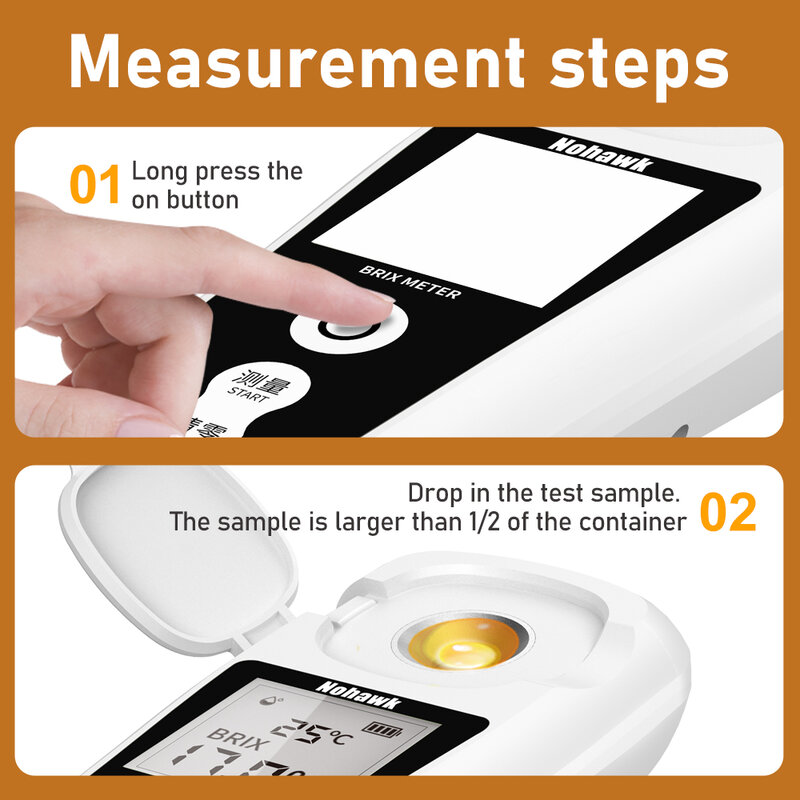 Nohawk LCD Digital Brix Meter Rechargeable Sugar Saccharometry Meter For Measuring The Liquid Sugar Content Of Fruit Drink Honey