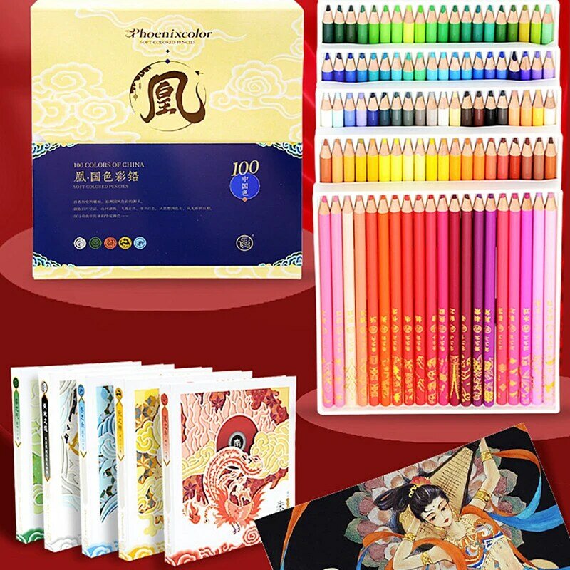 Lápis de cor profissional, desenho esboço lápis kit, material de arte escolar, estilo chinês premium, 50 100 cores