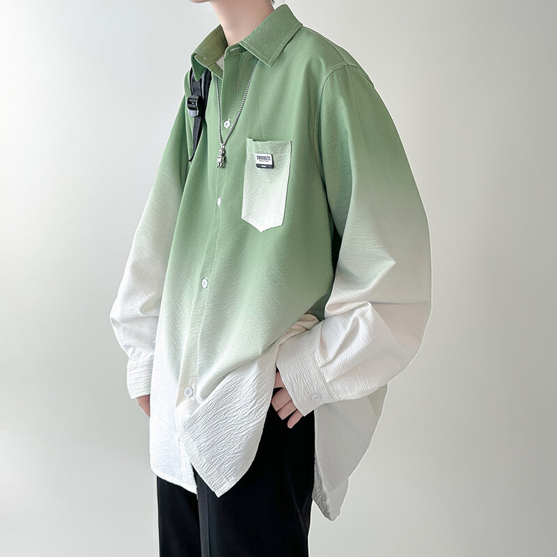 NOYMEI 남성용 용수철 라펠 싱글 브레스트 포켓 장식 캐주얼 블라우스, 대비색 셔츠, 2024 여름 신상, WA8558