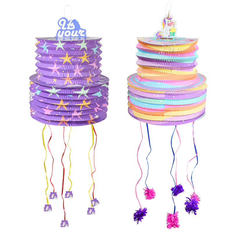 어린이 유니콘 파티 피나타 장난감 선물, 무지개 말 소녀 생일 파티 장식 용품, 채워진 색종이 서프라이즈