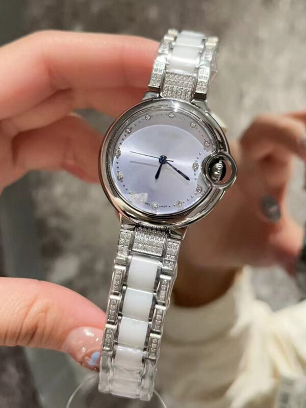 Pulseira Relógio Quartzo Feminino, Caixa de Diamante em Aço, Vidro Balão Azul, Cor Azul, Moda Luxuosa, Designer, Novo, 2024