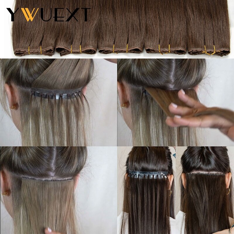 YWUEXT Invisible PU Hole Weft Real Human Hiar Twin Tabs 25cm Long No Glue Microlink Application 40-50g