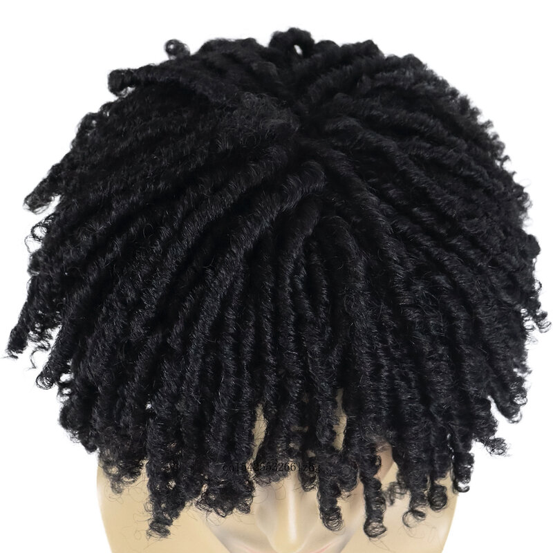 GNIMEGIL Synthetic Short Dreadlock Braided Half Wig Black/Brown/Blonde Afro Men's Wig  Toupee Wig with Clip for Black Men Women
