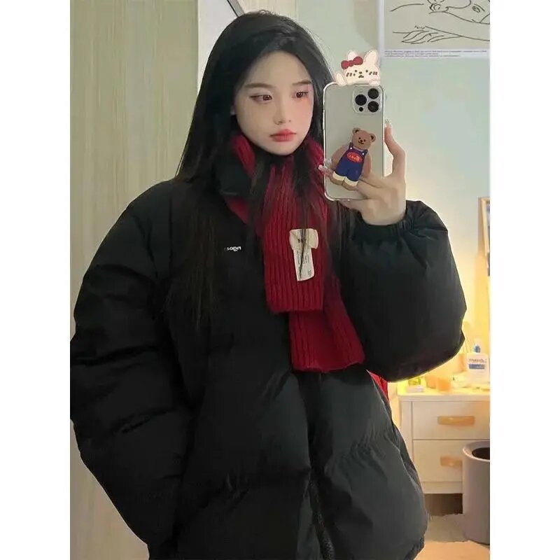 Jesienno-zimowa prosta dojazdowa wszechstronna puchowy płaszcz bawełniany damska koreańska wersja modna zagęszczona para luźny, puchowy puchowy płaszcz bawełniany