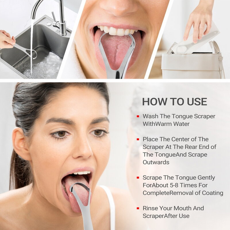 Raschietto per lingua in acciaio inossidabile detergente per l'alito fresco spazzolino per lingua rivestito strumenti per la cura dell'igiene orale