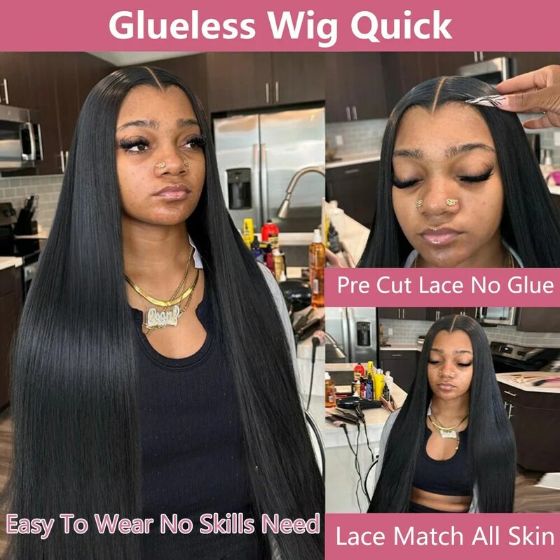 7x5 Lace Closure 13x4 Lace Front Brazilian Wig Transparent Pre Cut Lace No Glue Pre Bleached Knots For Women Bone Straight