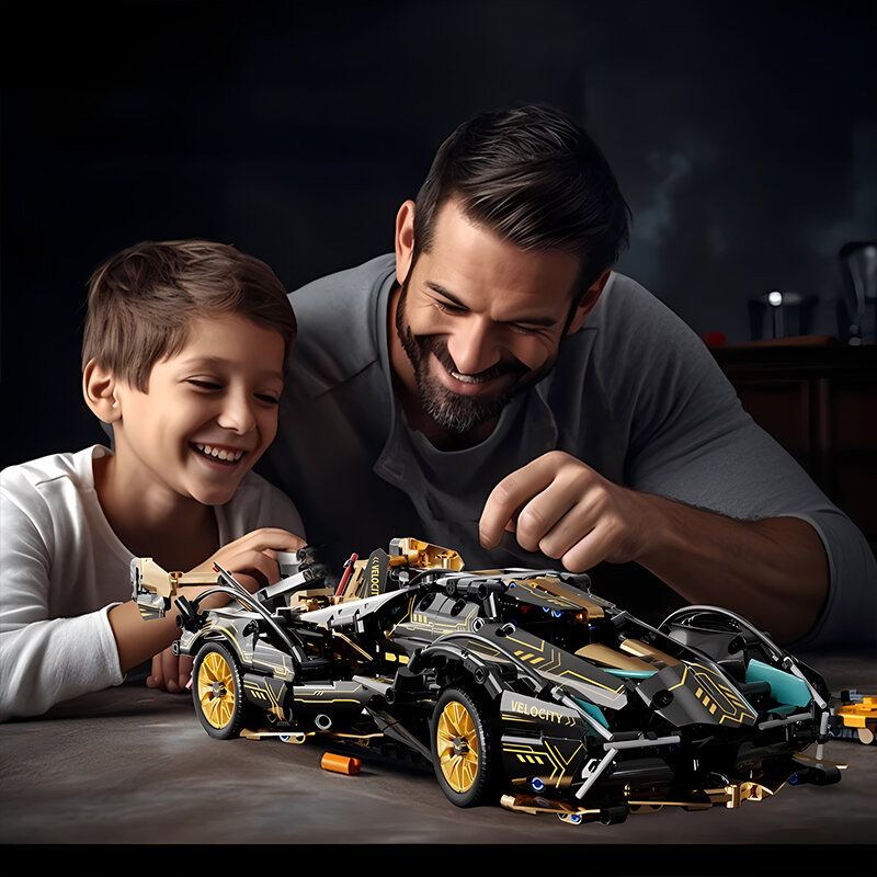 Bloc de construction Roadster V12 Night, module RC, assemblage de voiture, jouet de nuit, cadeau d'anniversaire, noir, 2024 + granulés, Inboulon 1:14DIY, 1280