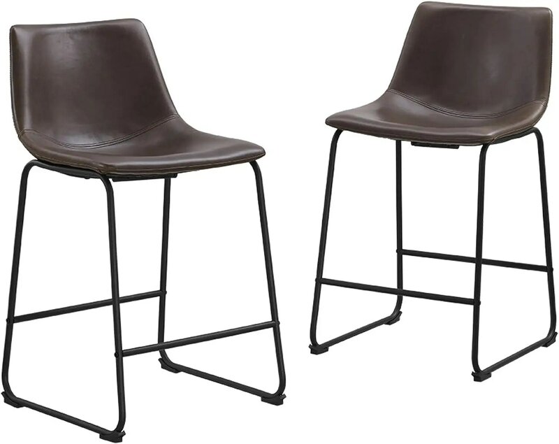 Douglas-Industrial falso couro cadeiras sem braços balcão, marrom, conjunto de 2