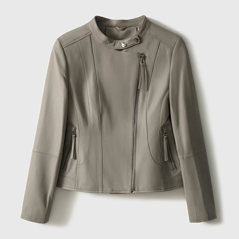 Jaqueta curta de couro PU feminina, pele sintética, emenda de zíper, gola alta, casacos de locomotiva feminina, moda primavera 2022