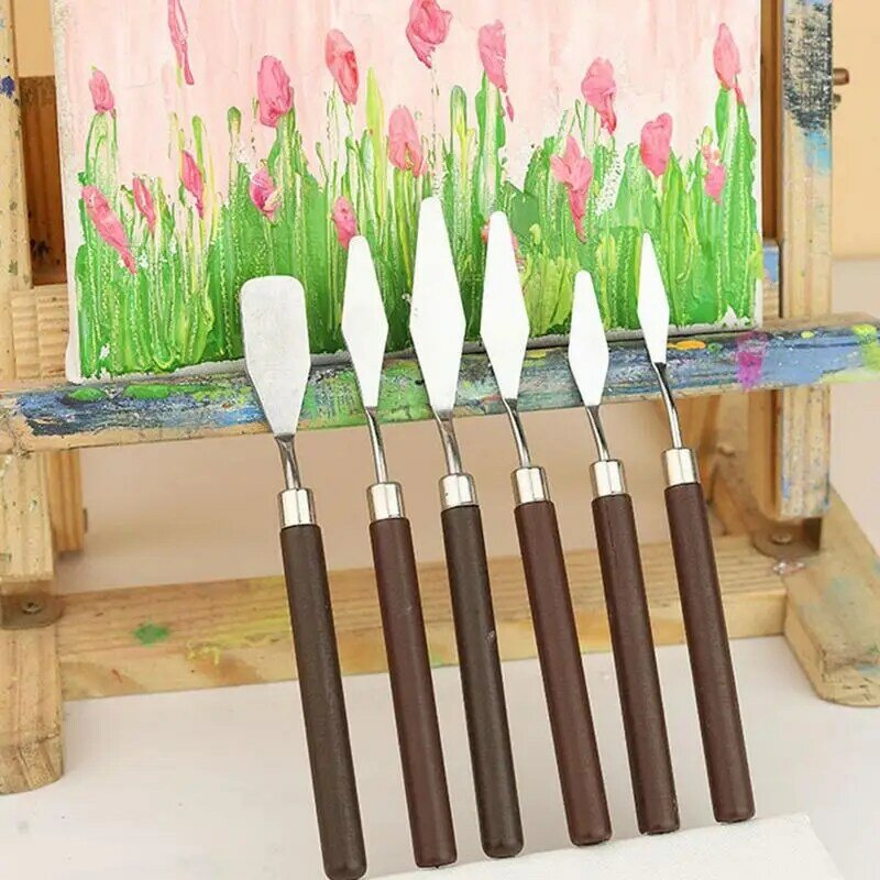 Obraz olejny nóż paleta ze stali nierdzewnej malowanie zestaw noży 7 sztuk obraz olejny szpachelka z drewnianą rączką akcesoria artystyczne