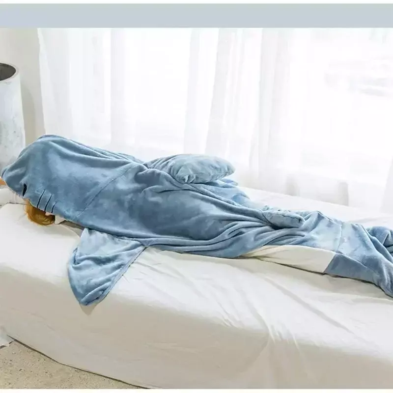 Pijama de tubarão para adulto, confortável Onesie, saco de dormir de flanela macia, com capuz, macacão solto, homewear, presentes de festa, novo