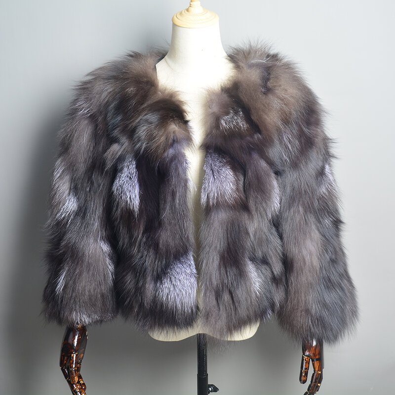 Hot Sale Women Real Silver Fox Fur Coats Winter Warm Natural Fox Fur Jackets Russian Lady Short Style Genuine Fox Fur Outerwears