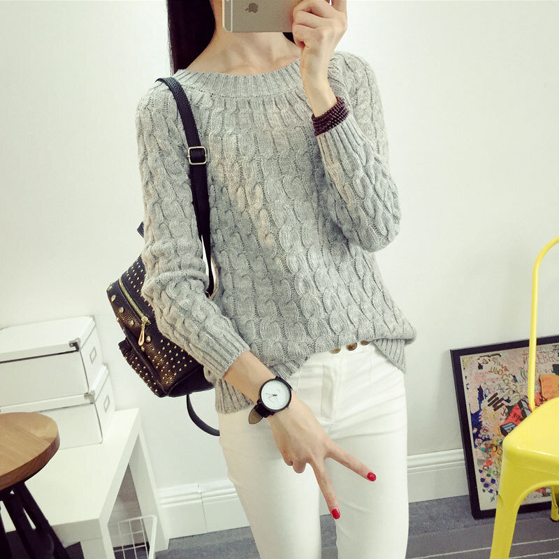 New Autumn and Winter Fashion Korean Solid Fried Dough Twists Round neck Thickened Loose Versatile Western Women's Sweater