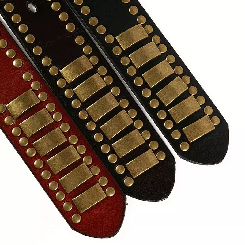 2024 New Punk Rock Belts Geometry Pattern for Men for Women Rivet Studded Belts First Layer of Cowskin Hip Pop Decorative Belts