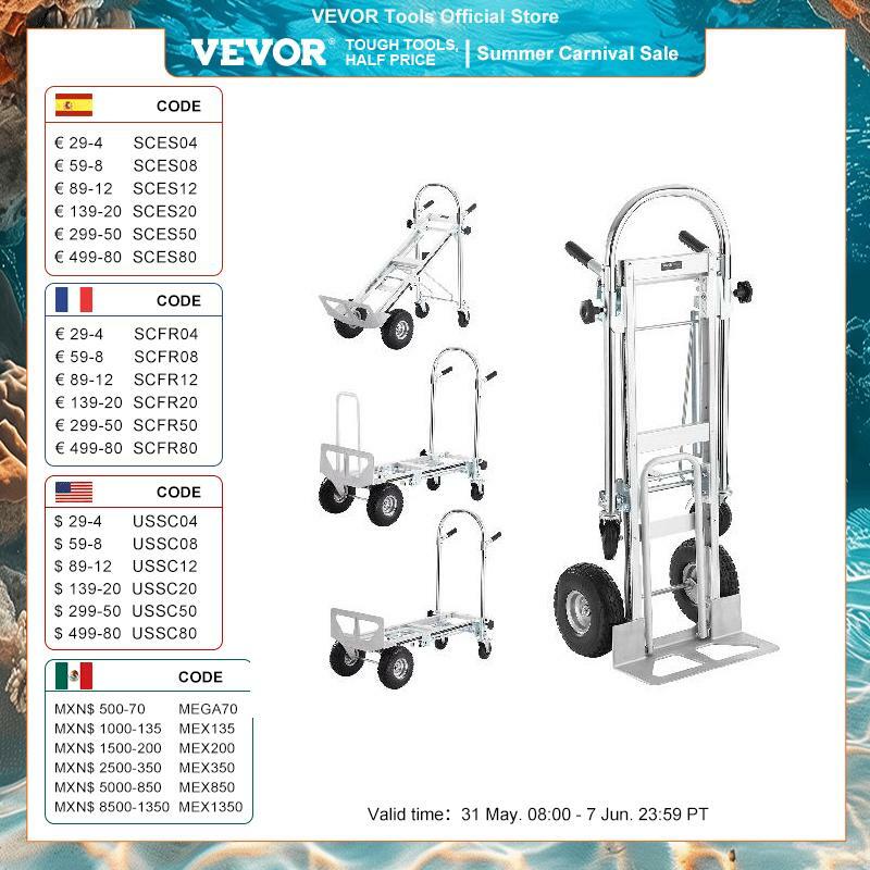 VEVOR Aluminum Folding Hand Truck Heavy Duty Industrial Collapsible Dolly Cart for Transport and Moving in Warehouse Supermarket