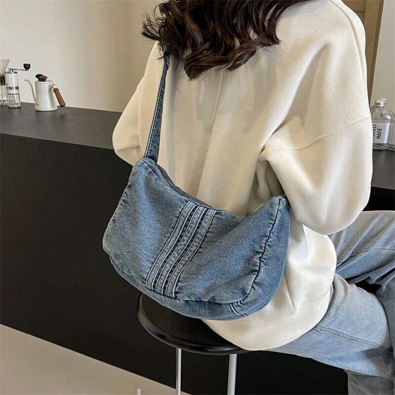Женская модная джинсовая сумка-ранец, повседневные сумки, винтажная сумка через плечо с регулируемым ремешком, однотонная вместительная сумка для покупок