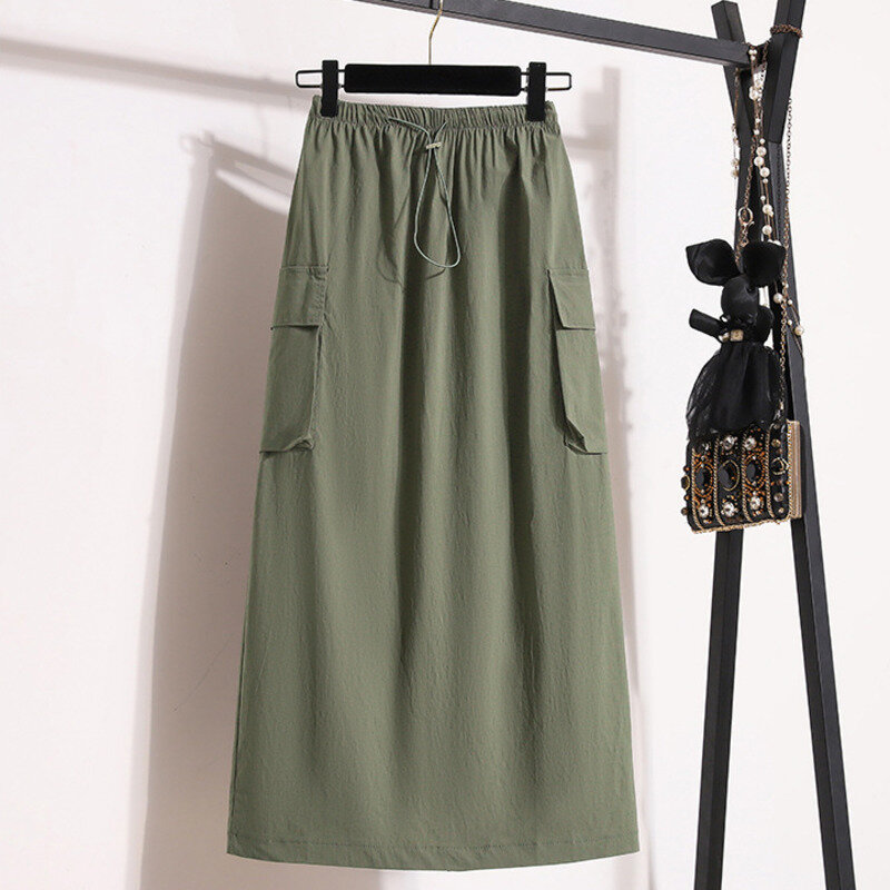 New Skirts Vintage High Waist Elastic Fashion Temperament All-Match Casual Streetwear Elegant Straight Chic A-line Skirt