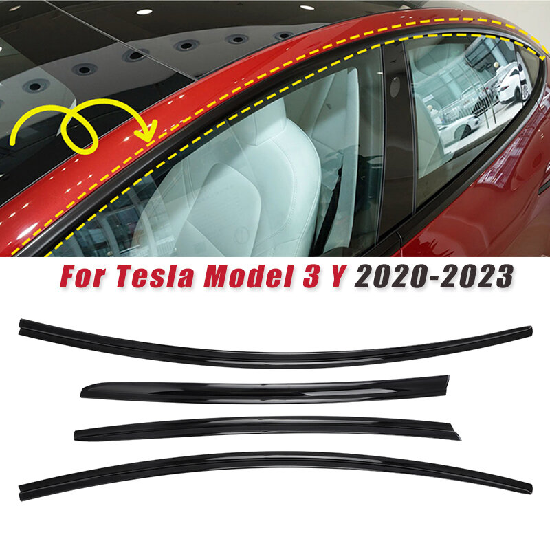 4Pc Auto Raam Glazen Afdichtingen Voor Tesla Model 3 Y 2020 21- 2023 Raamafdichting Sierlijst Tochtstrip Afdichting Gordel Regenbeschermer