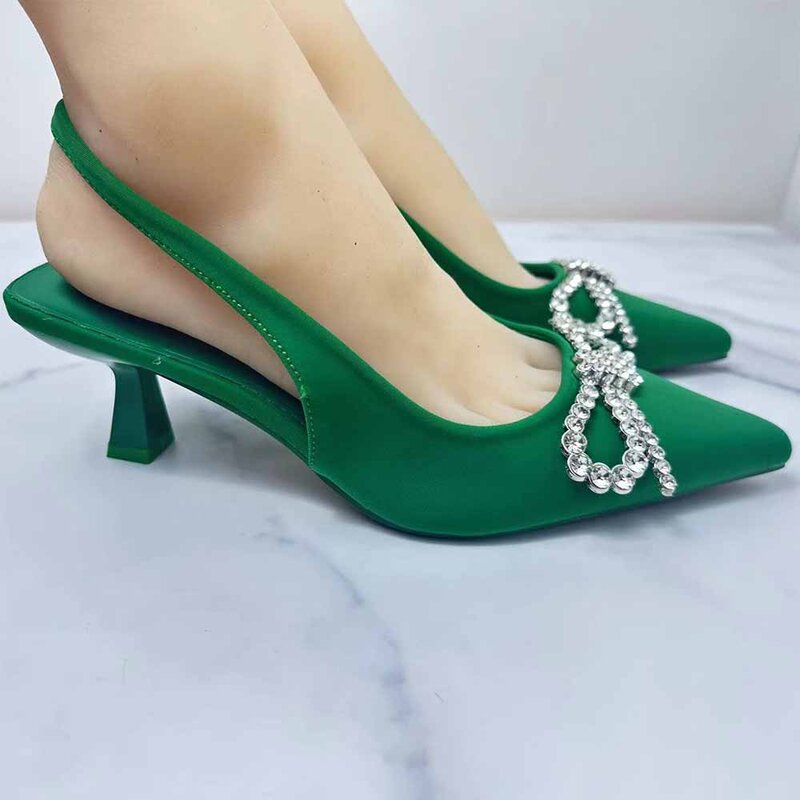 حذاء أخضر فاتح للنساء ، زخارف ماسية مائية ، صنادل كعب عالي ، جديد ، خريف ،