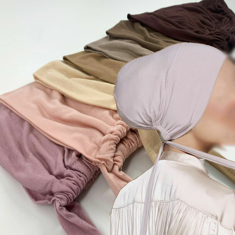 حجاب إسلامي ناعم للنساء ، ربطة عنق مرنة الظهر ، قبعات حجاب داخلية ، وشاح إسلامي مطاطي ، قبعة غطاء رأس ، غطاء رأس