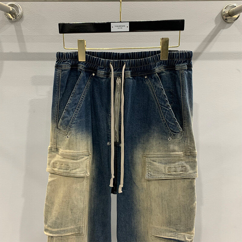 Hksh Herren und Damen Frühling neuer Trend Farbverlauf Farbkontrast weites Bein Jeans Mode Multi Taschen Vintage Jeans hose hk1396
