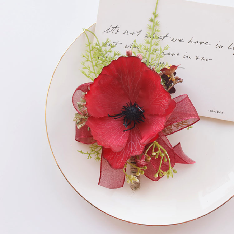 Flores de simulación Floral para bodas, suministros de boda, celebración de negocios, apertura de invitados, flores de pecho, flores de mano, rojo, 2412