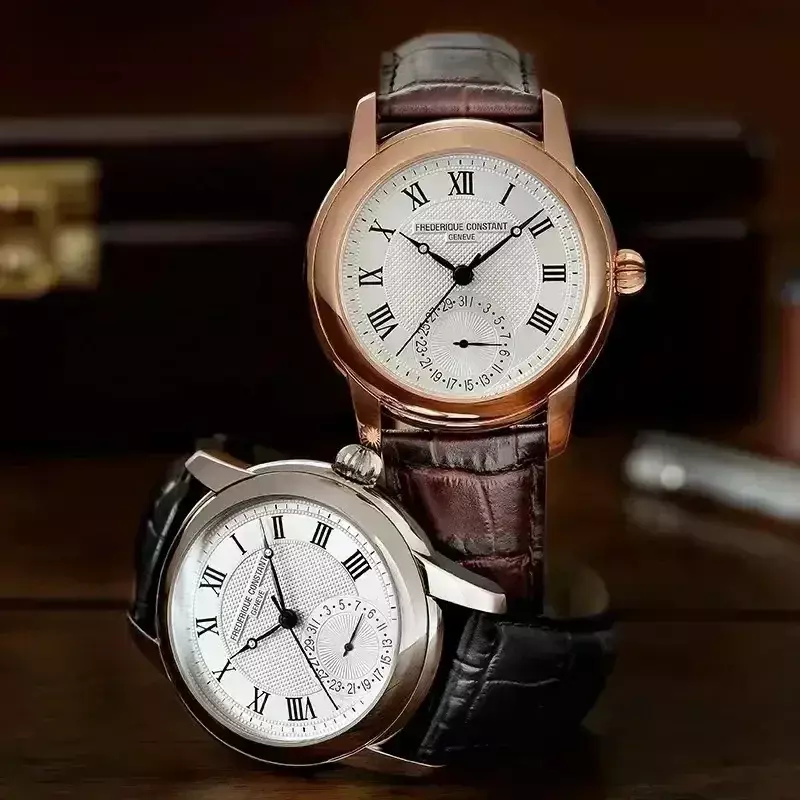 Men's Luxo Minimalista Double Needle Watch, Relógio De Quartzo De Lazer, Pulseira De Couro, projeção Relógio Constante, Nova Moda, FC-710