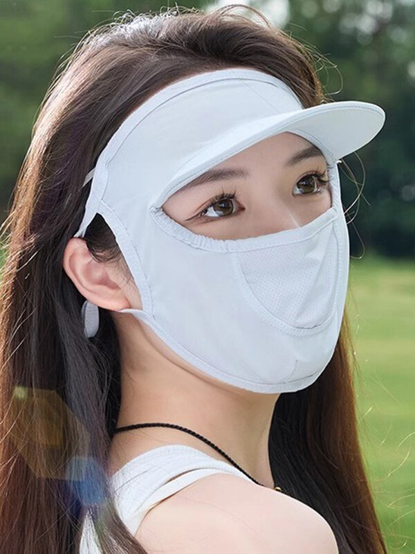 Mascarilla facial de protección solar para mujer, sombrero UPF50 + de una pieza, antiultravioleta, antipolvo, Color sólido