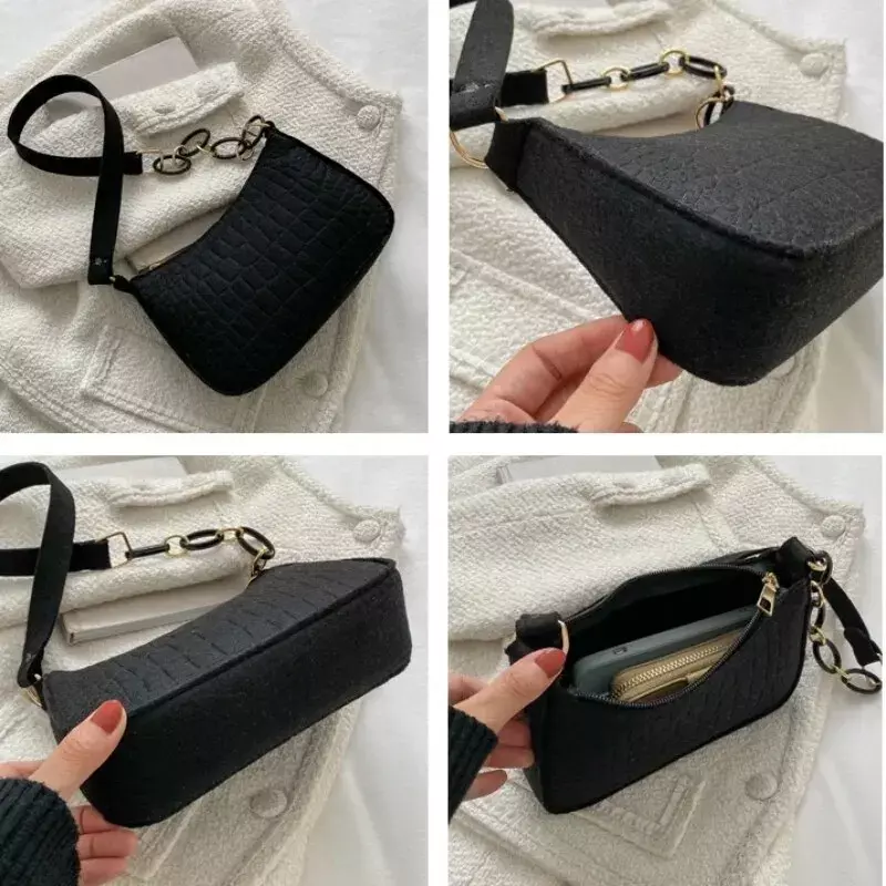 Bolso cuadrado pequeño para mujer, bolsa de mano de lujo con diseño de axila de fieltro, a la moda, BBA105