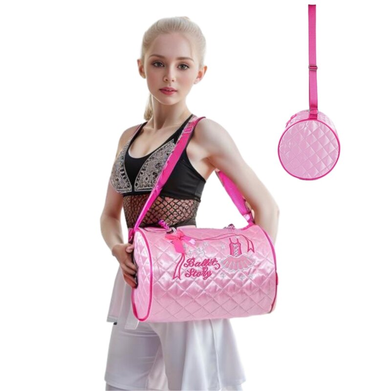 Children Girls Adult Crossbody Ballet Bag Cylinder Pink Large Capacity Diamond Crossbody Dance Gym Latin Yoga Organizer Bag