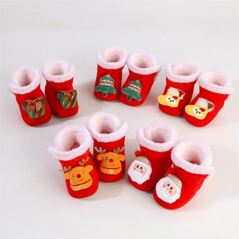 6M-15M Infant Baby Girls Boys Christmas Boots Shoes Santa Claus Deer Soft Sole Non-Slip Walking Shoes Flats Toddler Winter Shoes