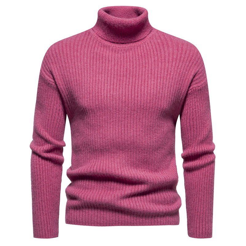 Sweater Pullover pria, Kasut rajut warna polos kasual pria, tebal, Turtleneck musim dingin 2023