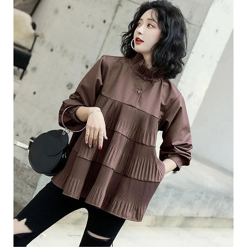 Modna koszula damski nowy płaszcz wiosenno-jesienny koreański luźny z wysokim dekolt dla lalek