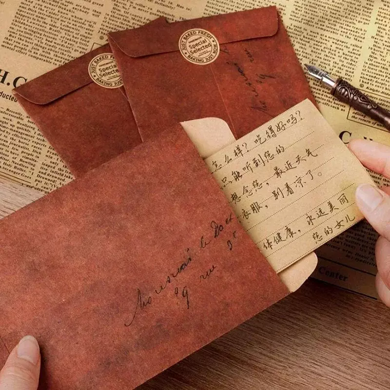 ซองคราฟท์วินเทจโปสการ์ดทำด้วยมือย้อนยุคจดหมายรักเขียนของขวัญบรรจุภัณฑ์ถุงเก็บการ์ดเชิญ