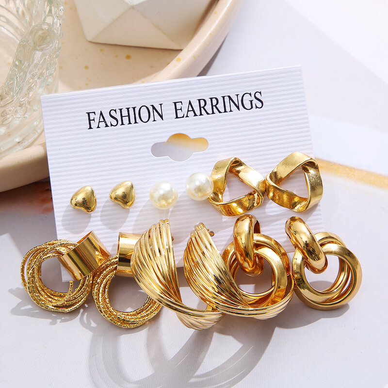 17KM Bohemian Gold Color Pearl Earrings Set For Women Girls 27 Styles Butterfly Acrylic Resin Hoop Earring Brincos Party Jewelry