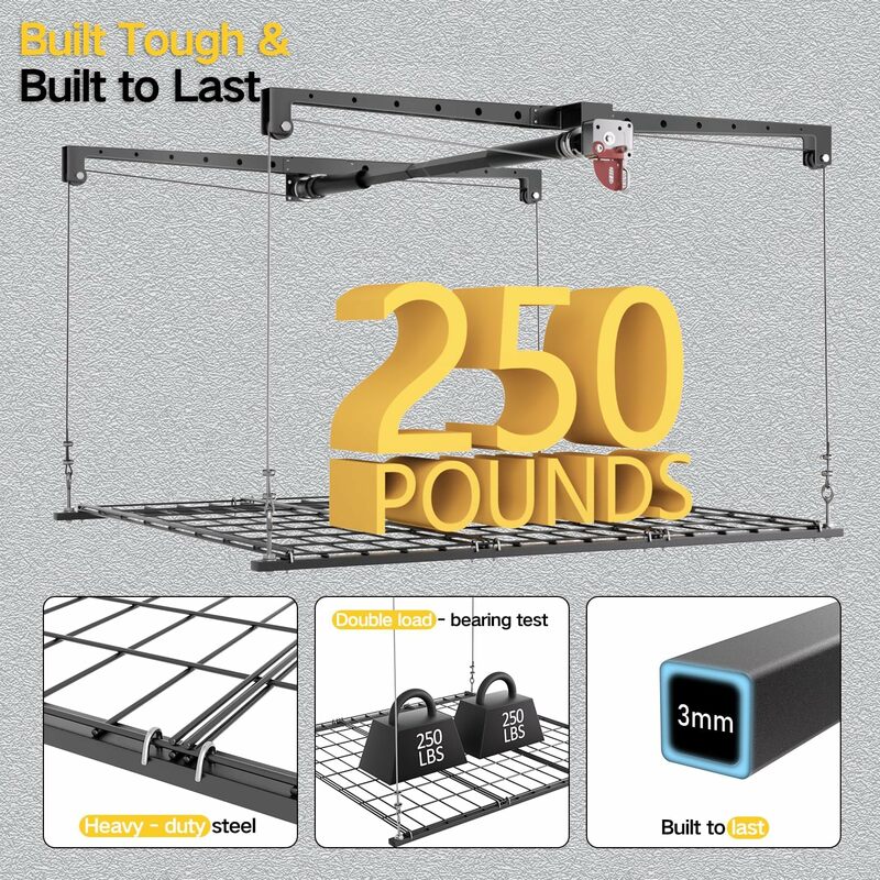 Overhead Garage Storage Rack,4x4 Ft Garage Ceiling Storage Lift,Heavy-duty Ceiling Mounted Storage Lift System for