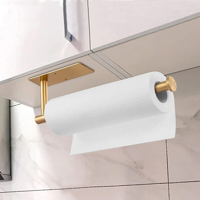 Tempat Tisu Toilet Berperekat 304 Rak Tisu Gulungan Handuk Kertas Warna Emas Disikat Besi Tahan Karat Gantungan Tisu Panjang untuk Dapur dan Kamar Mandi Warna Hitam